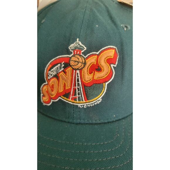 Vintage 90s New Era Seattle SuperSonics Hat Teal Snapback NWT Made in USA NBA... - Picture 2 of 16